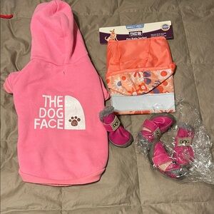 Pink The Dog Face Hoodie and Rain Jacket and boot Set